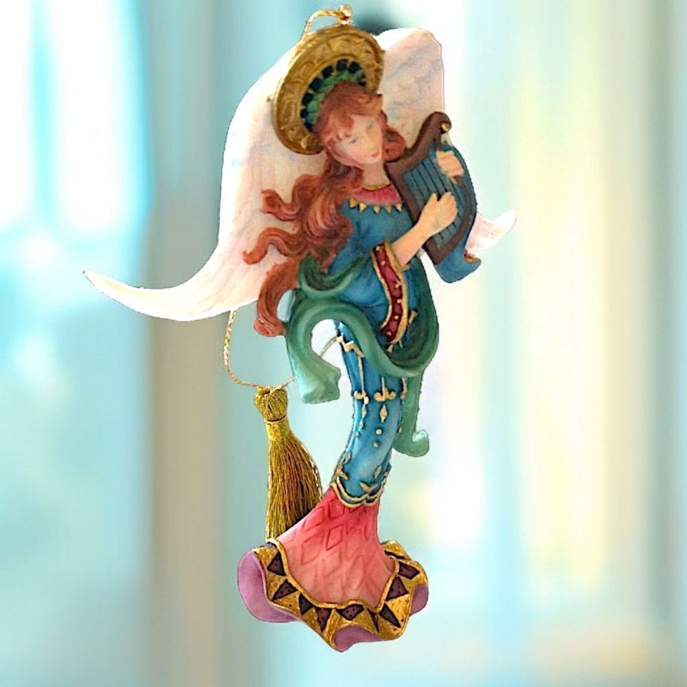 Lenox Angel of Glory Ornament 2000 Holding Harp Colorful Christmas Holiday Resin